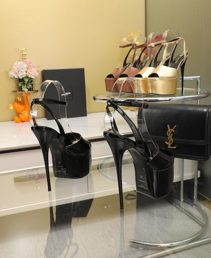 SL SUPER HIGH HEELS SANDAL GLOSSY BLACK CALFSKIN