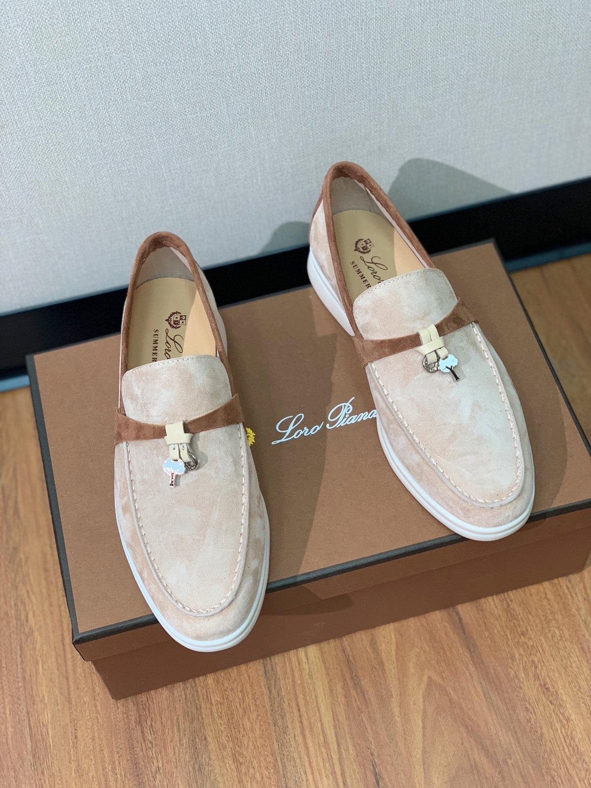 LP CHARMS WALK BABOUCHE LOAFERS ALMOND AND BROWN SUEDE