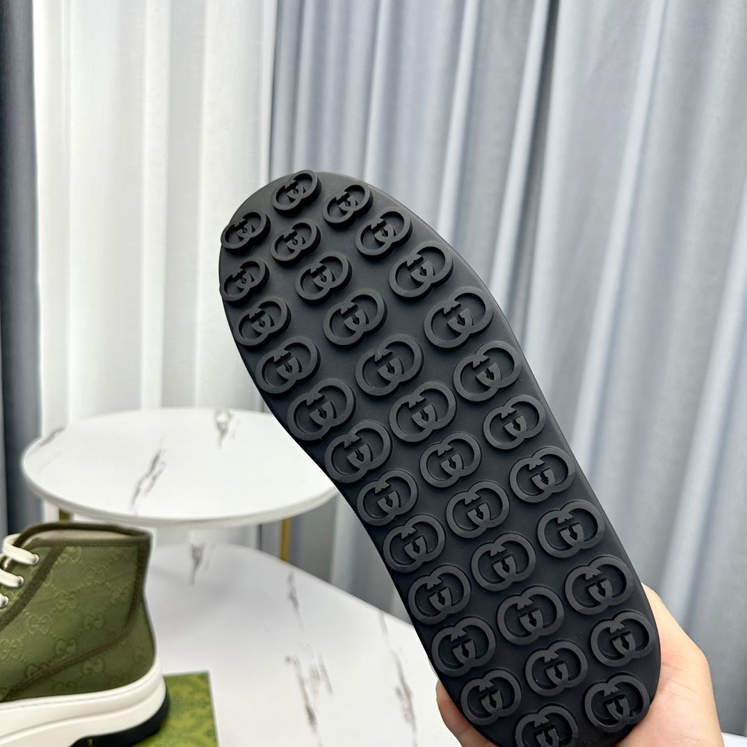 GG HIGH TOP SNEAKER FLATFORM OLIVE GREEN CANVAS