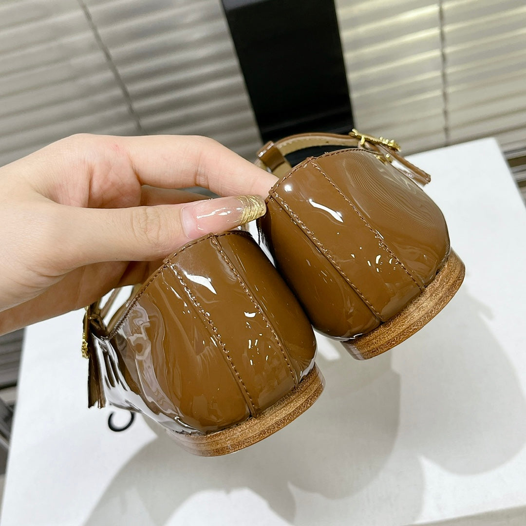 FLAT SANDALS WITH DOUBLE STRAP-DESIGN LEATHER CARAMEL BROWN