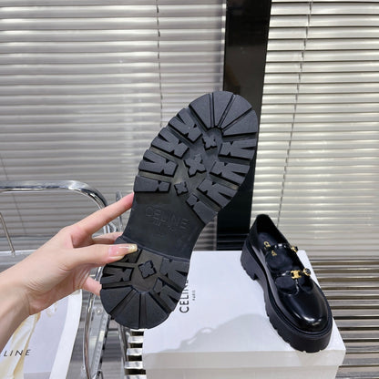 HIGH FLAT SANDALS WITH DOUBLE STRAP-DESIGN LEATHER BLACK