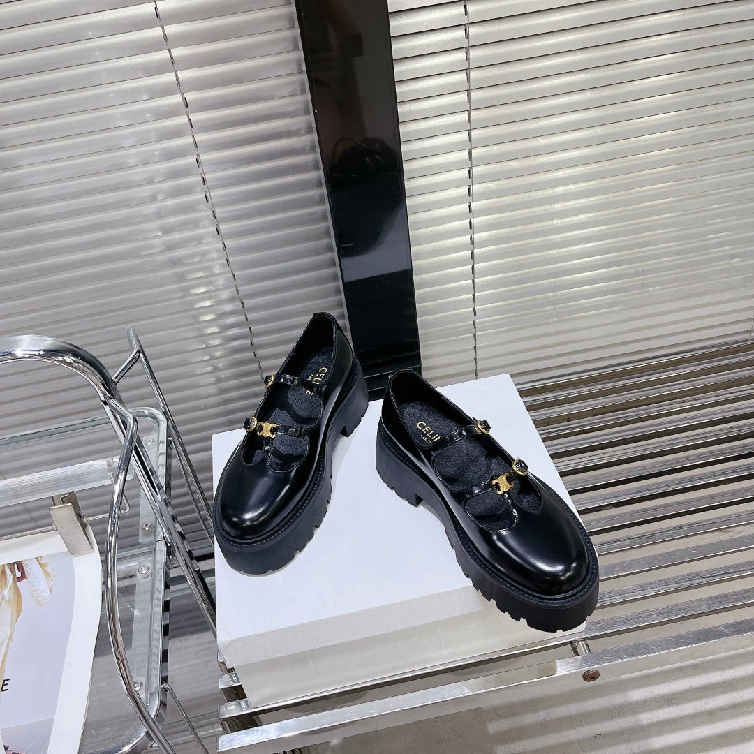 HIGH FLAT SANDALS WITH DOUBLE STRAP-DESIGN LEATHER BLACK