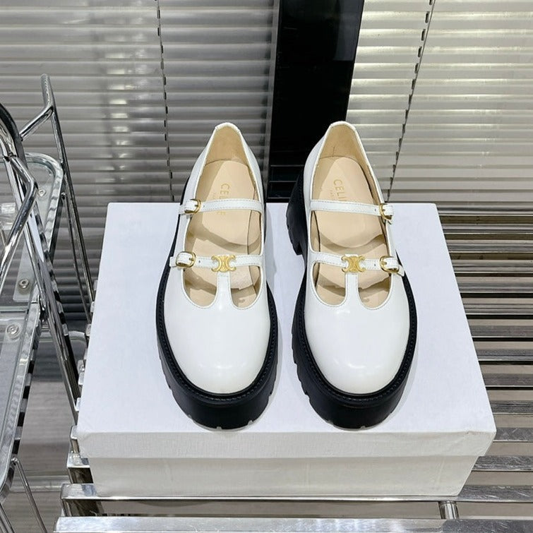 HIGH FLAT SANDALS WITH DOUBLE STRAP-DESIGN LEATHER WHITE