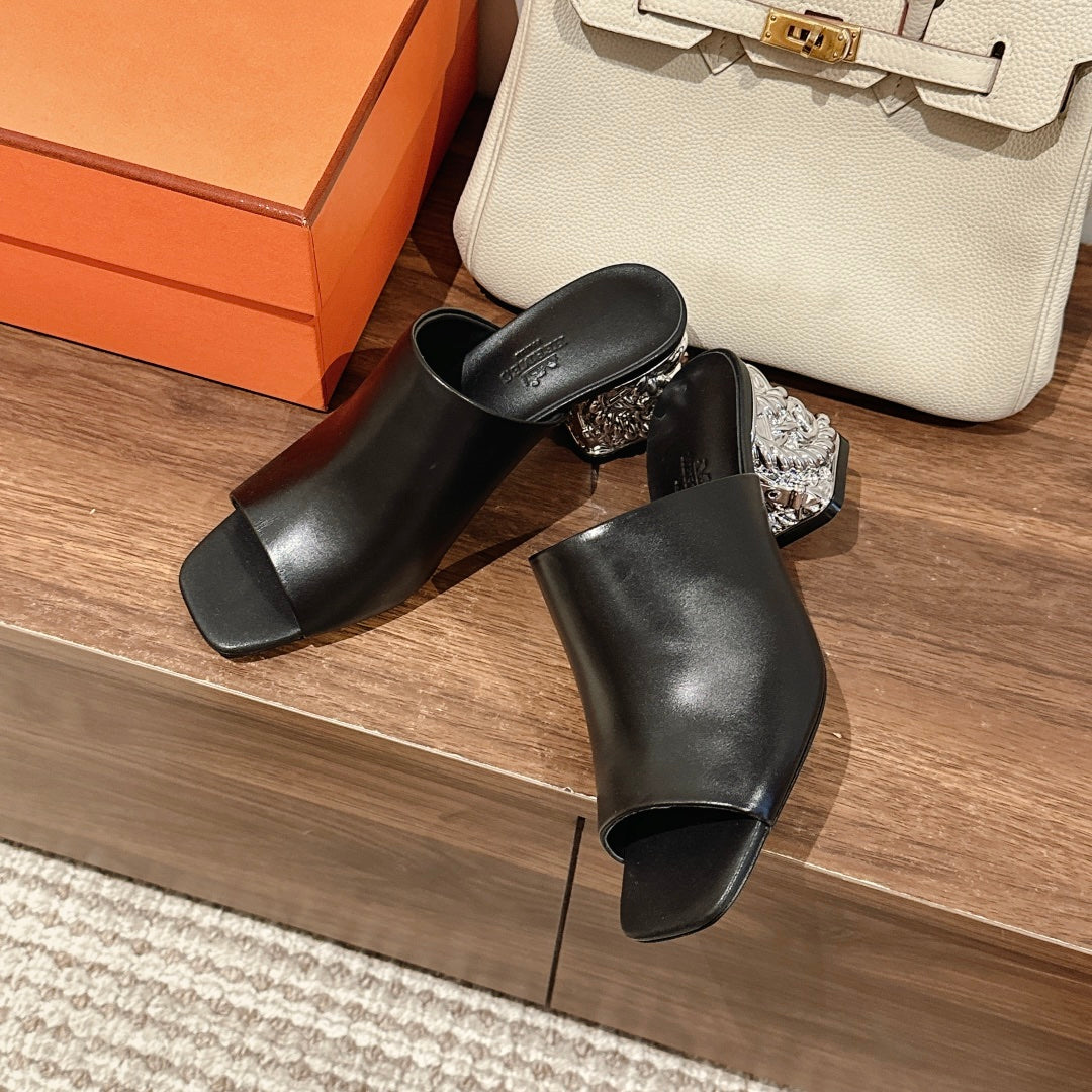 GLAM MULE 60 BLACK LAMBSKIN
