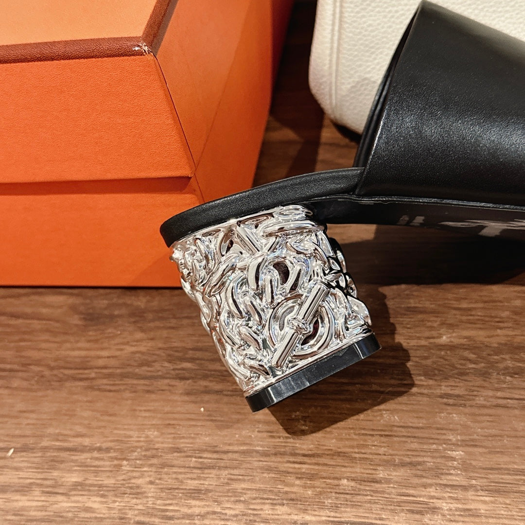 GLAM MULE 60 BLACK LAMBSKIN