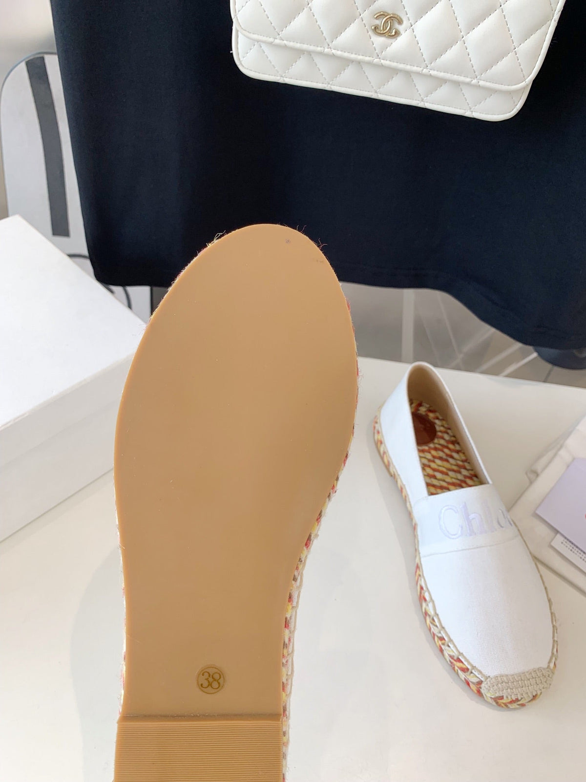 LOAFER SHOES IN WHITE DENIM AND WOVEN RAFFIA