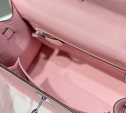 KELLY 25CM IN ROSE SAKURA SWIFT CALFSKIN SILVER HARDWARE
