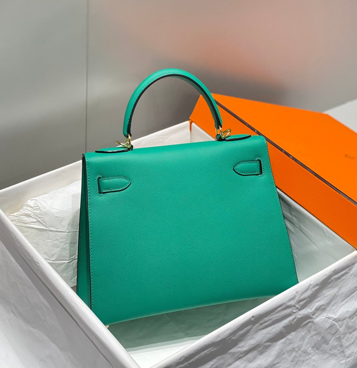 KELLY 28CM IN VERT VERTIGO EPSOM CALFSKIN GOLD HARDWARE