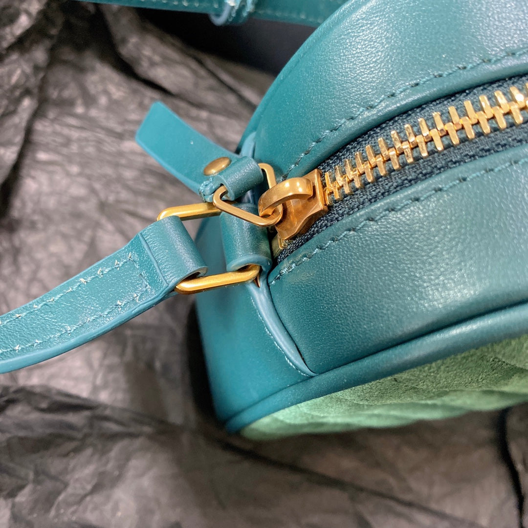 LOU CAMERA BAG 23 IN GREENISH SUEDE AND CALFSKIN TRIM
