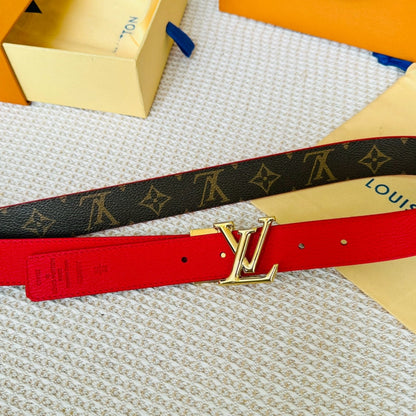 LV Initiales 30mm Reversible Belt Gold Rotating Buckle Red Brown Leather