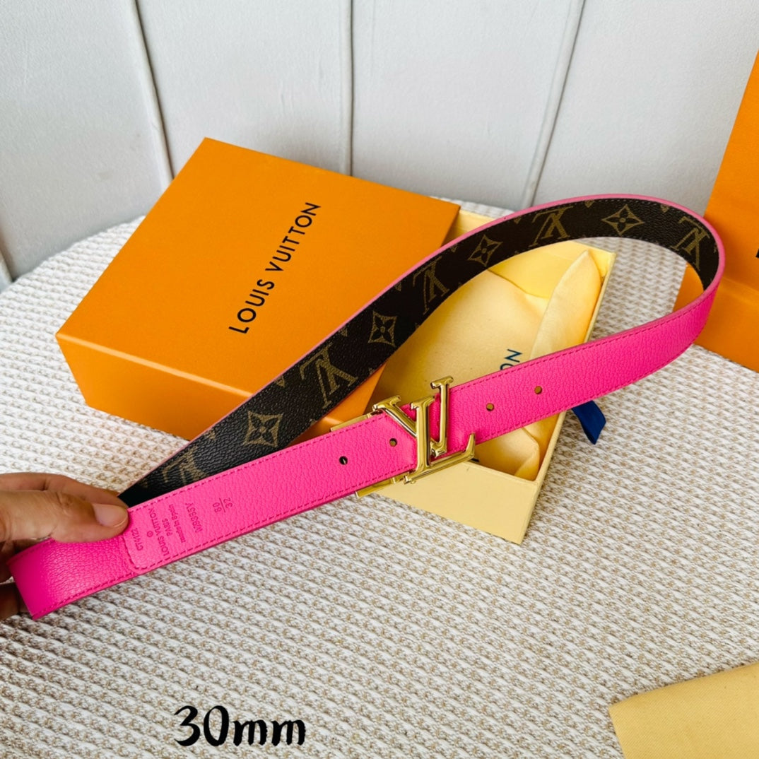 LV Initiales 30mm Reversible Belt Gold Rotating Buckle Hot Pink Brown Leather