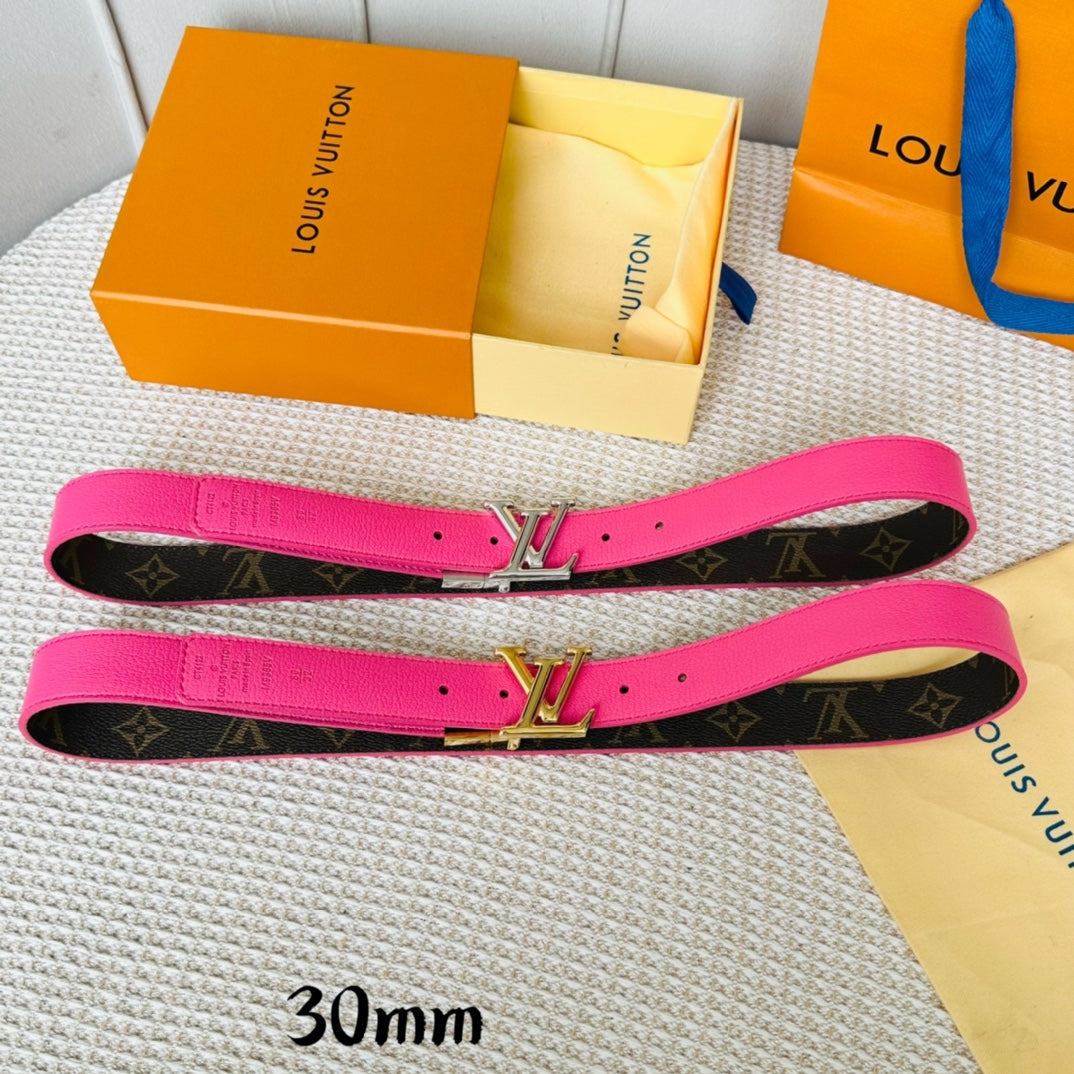 LV Initiales 30mm Reversible Belt Gold Rotating Buckle Hot Pink Brown Leather