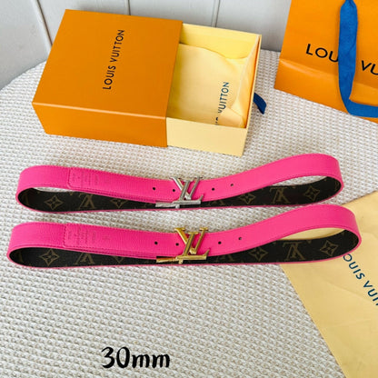 LV Initiales 30mm Reversible Belt Gold Rotating Buckle Hot Pink Brown Leather