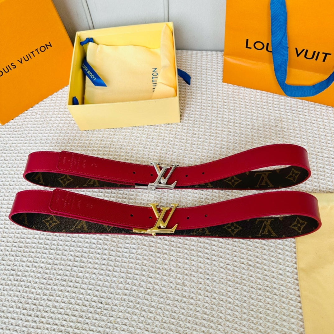 LV Initiales 30mm Reversible Belt Gold Rotating Buckle Burgundy Brown Leather