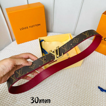 LV Initiales 30mm Reversible Belt Gold Rotating Buckle Burgundy Brown Leather