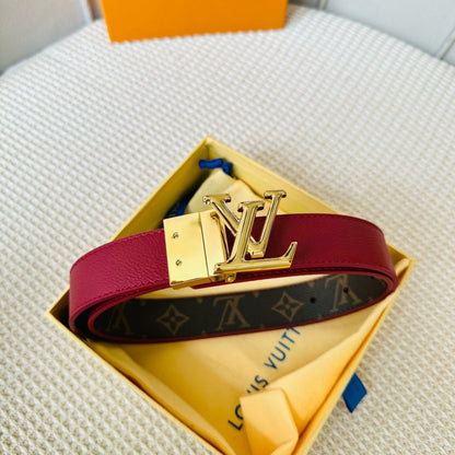LV Initiales 30mm Reversible Belt Gold Rotating Buckle Burgundy Brown Leather