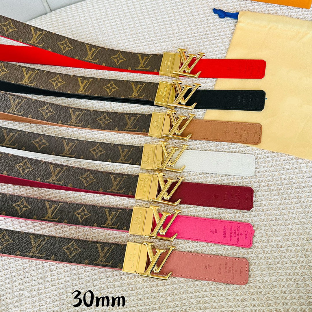 LV Initiales 30mm Reversible Belt Gold Rotating Buckle Burgundy Brown Leather