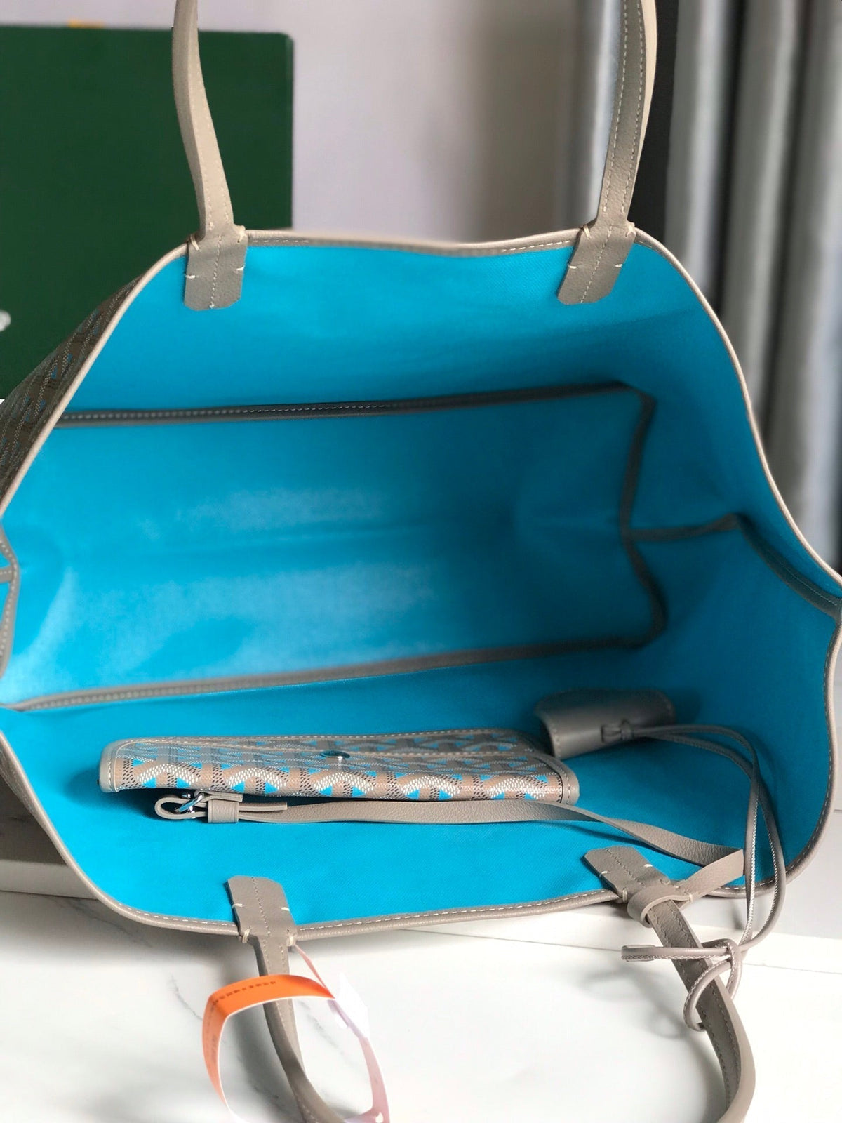 SAINT LOUIS PM 34 IN GREY MIX BLUE GOYARDINE CANVAS AND CALFSKIN