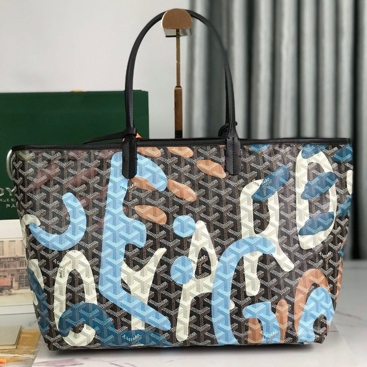 SAINT LOUIS PM BAG 34 IN BLUE LETTRES CAMOUFLAGE GOYARDINE CANVAS