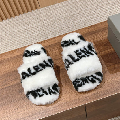 LAMB WOOL SLIPPER WHITE MIX BLACK