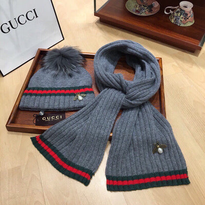 SET SCARF AND HAT IN SHARK GRAY WOOL AND CASHMERE 945024