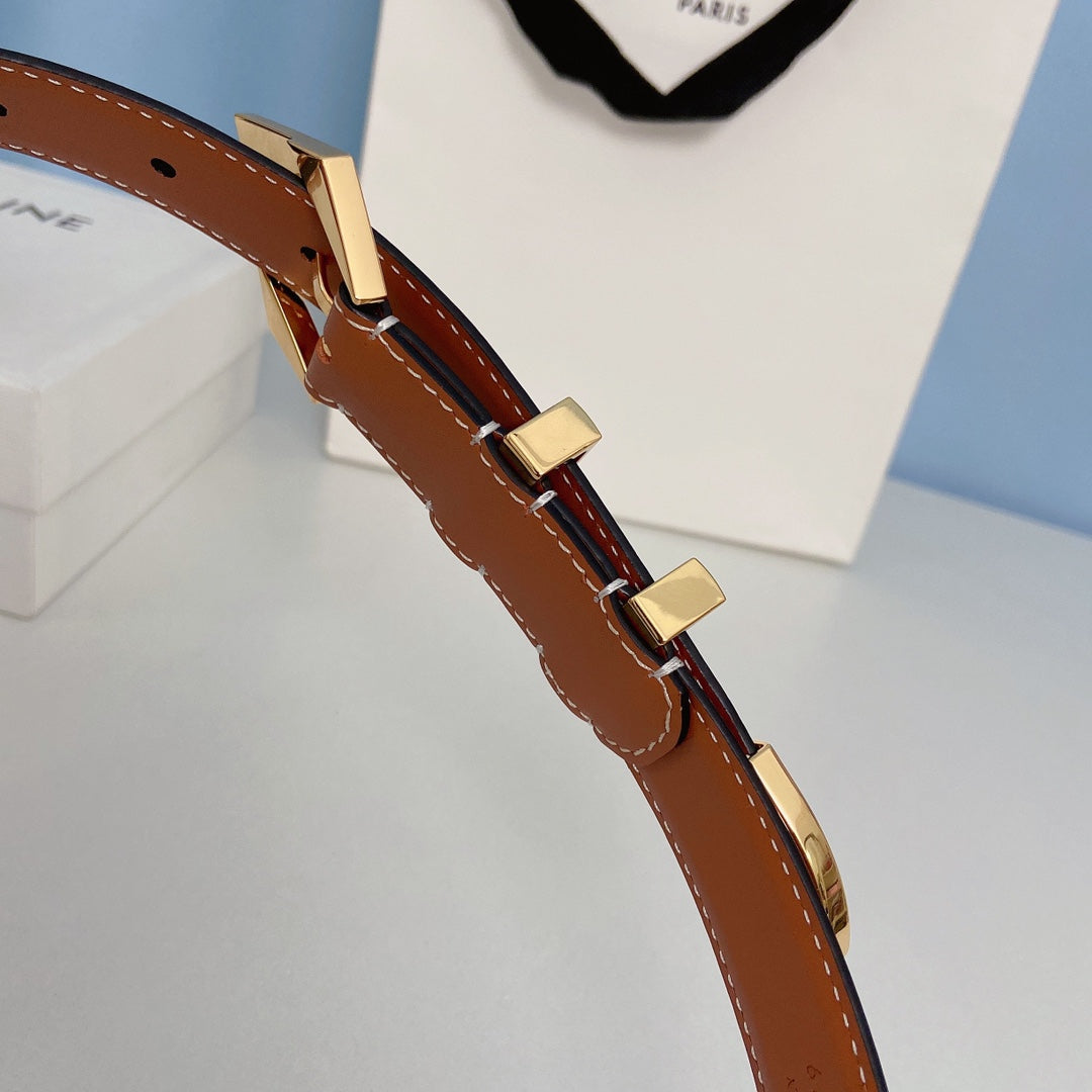 Medium Spike Belt 25mm Tan Calfskin Loop Gold Ghw