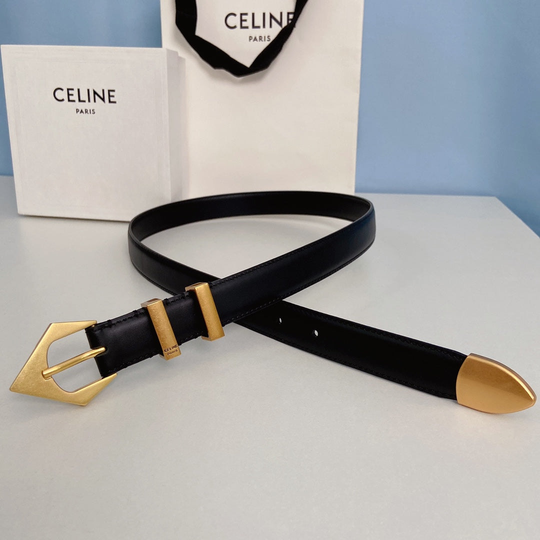 Medium Spike Belt 25mm Black Calfskin Loop Gold Gold Finishing