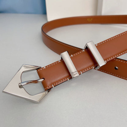 Medium Spike Belt 25mm Tan Calfskin Loop Silver Shw