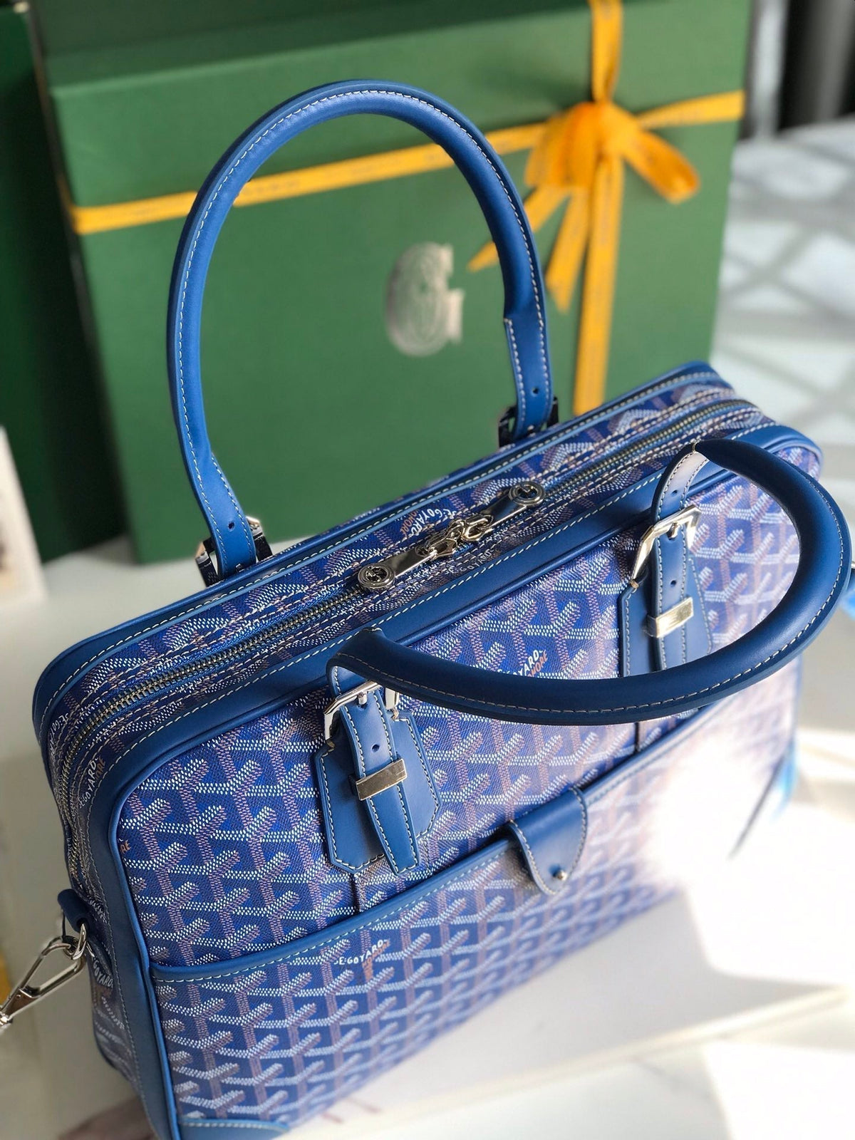 AMBASSADE DOCUMENT CASE 35 IN SAPPHIRE BLUE GOYARDINE CANVAS