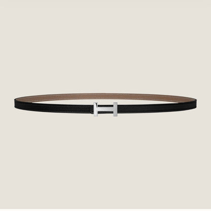 HM FOCUS BUCKLE & REVERSIBLE KHAKI BROWN AND BLACK LEATHER STRAP 13MM SILVER HARDWARE