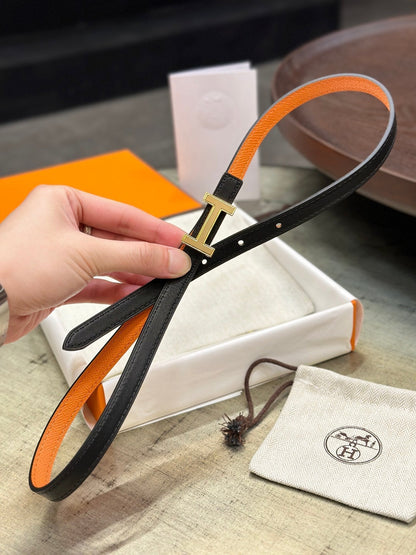 HM FOCUS BUCKLE & REVERSIBLE BLACK AND ORANGE LEATHER STRAP 13MM GOLD HARDWARE