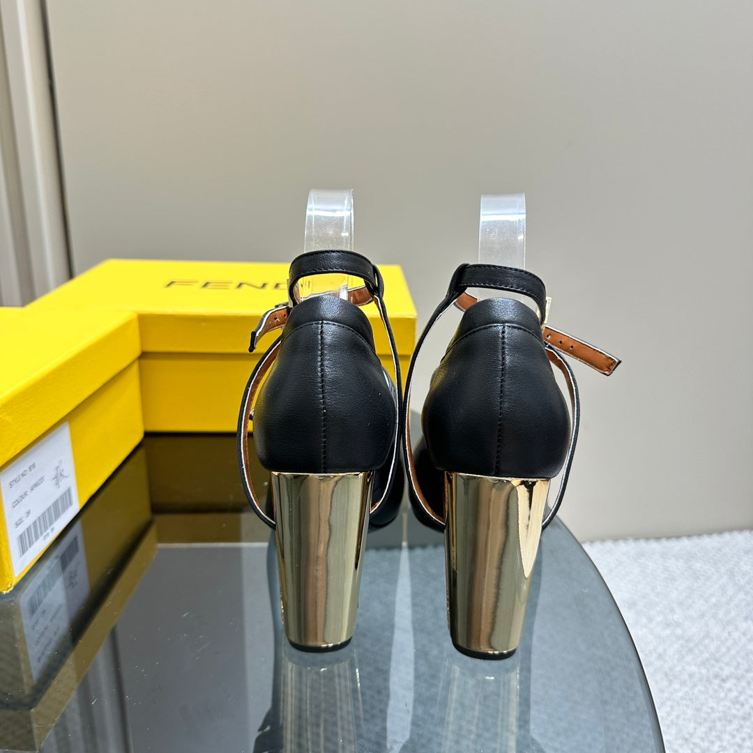 FENDI DELFINA HIGH-HEELED 85 MM SANDAL IN BLACK LAMBSKIN