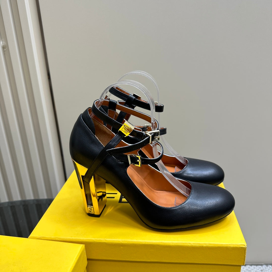 FENDI DELFINA HIGH-HEELED 85 MM SANDAL IN BLACK LAMBSKIN