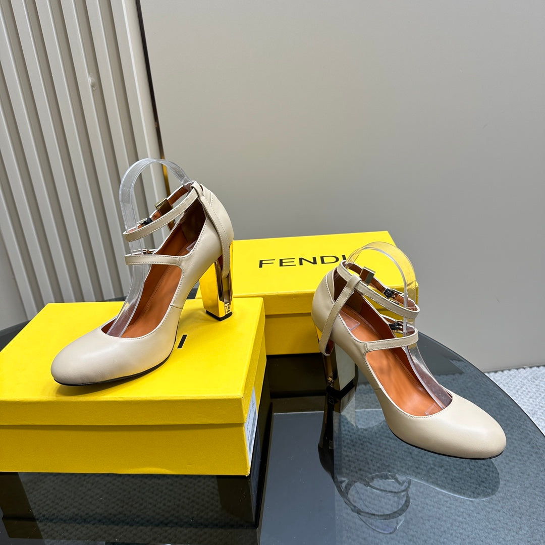 FENDI DELFINA HIGH-HEELED 85 MM SANDAL IN BEIGE LAMBSKIN