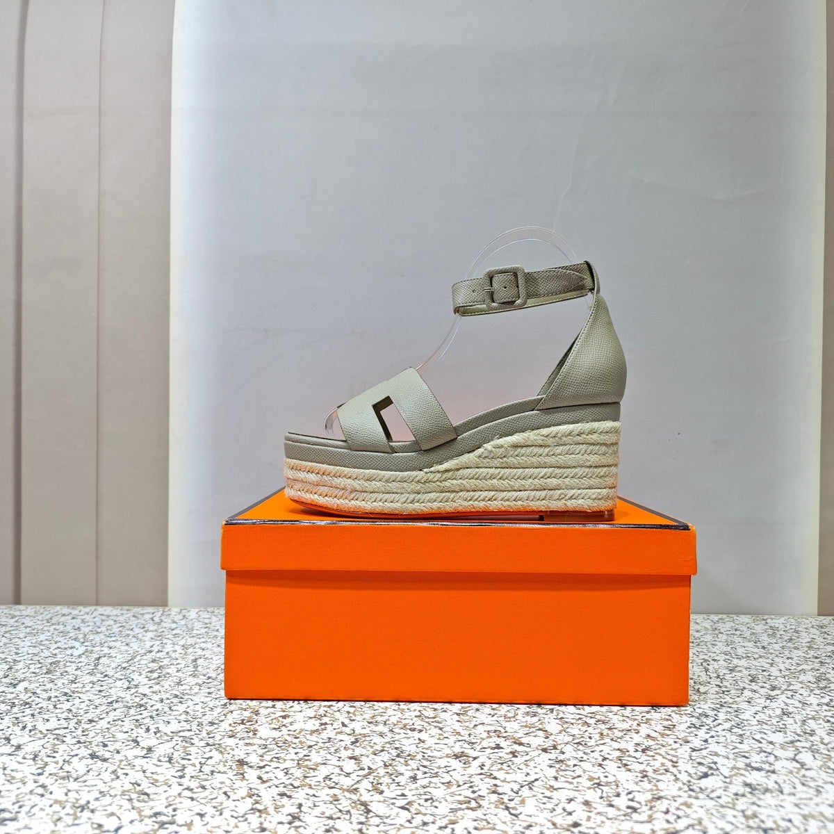 ELDA ESPADRILLE 80 LIGHT GRAY CALFSKIN