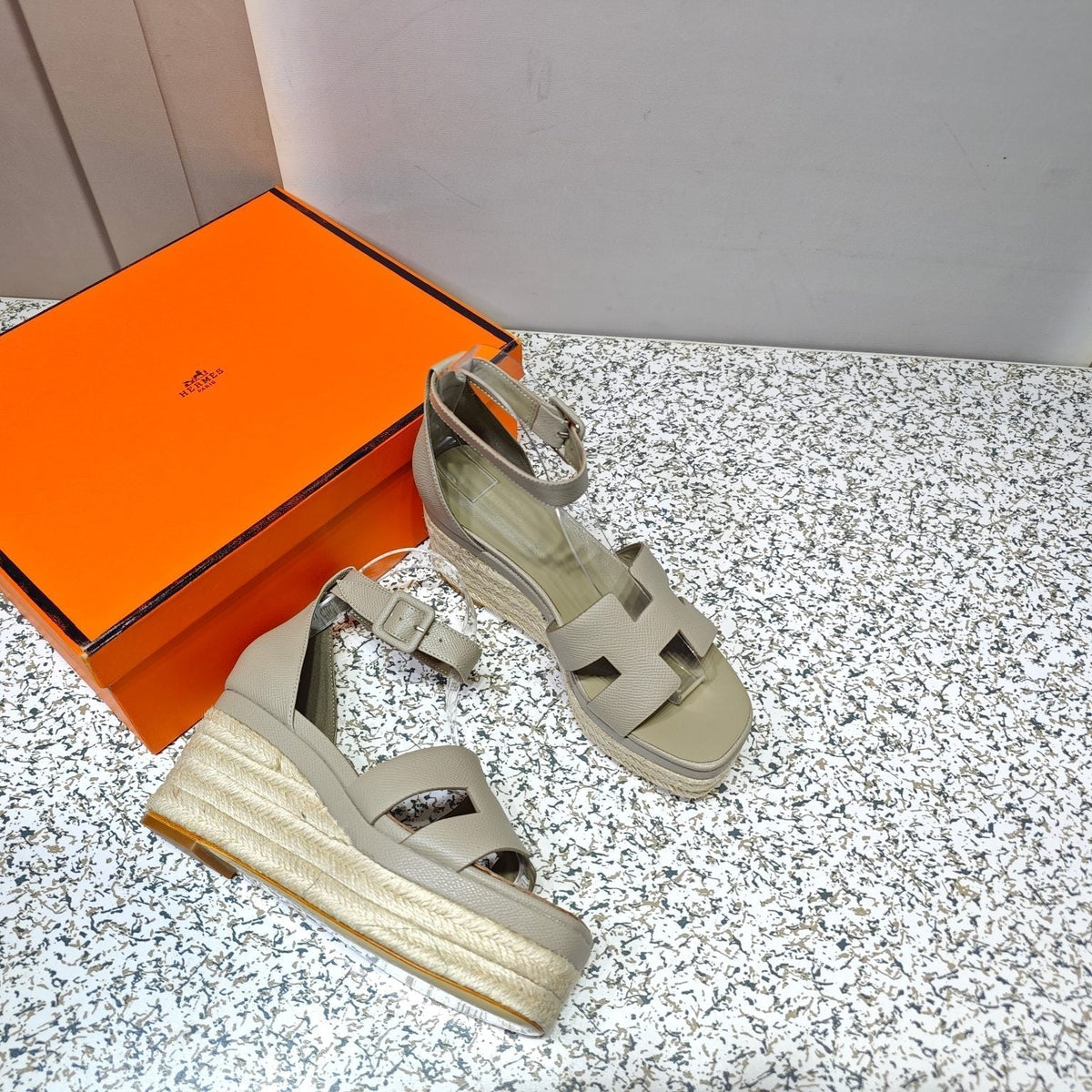 ELDA ESPADRILLE 80 LIGHT GRAY CALFSKIN