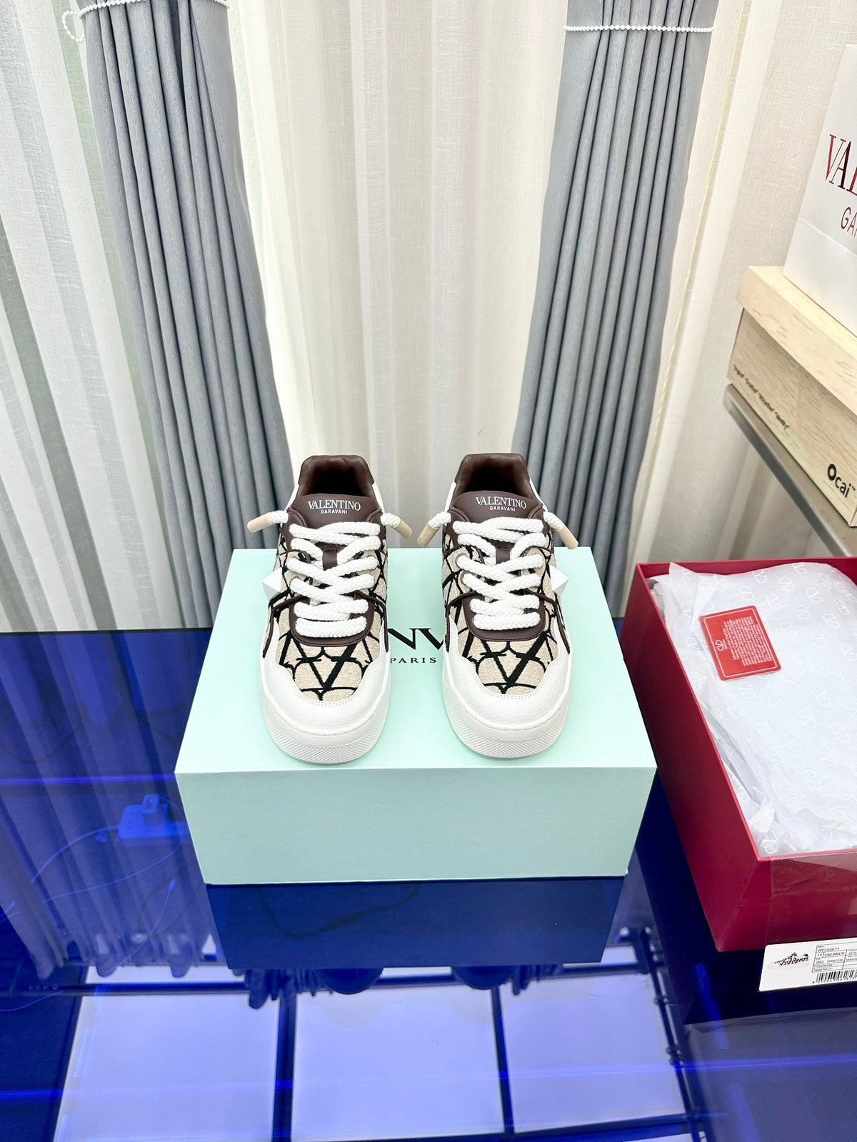One Stud Xl Low-Top Sneaker Beige Black Nappa Leather And Toile Iconographe Fabric