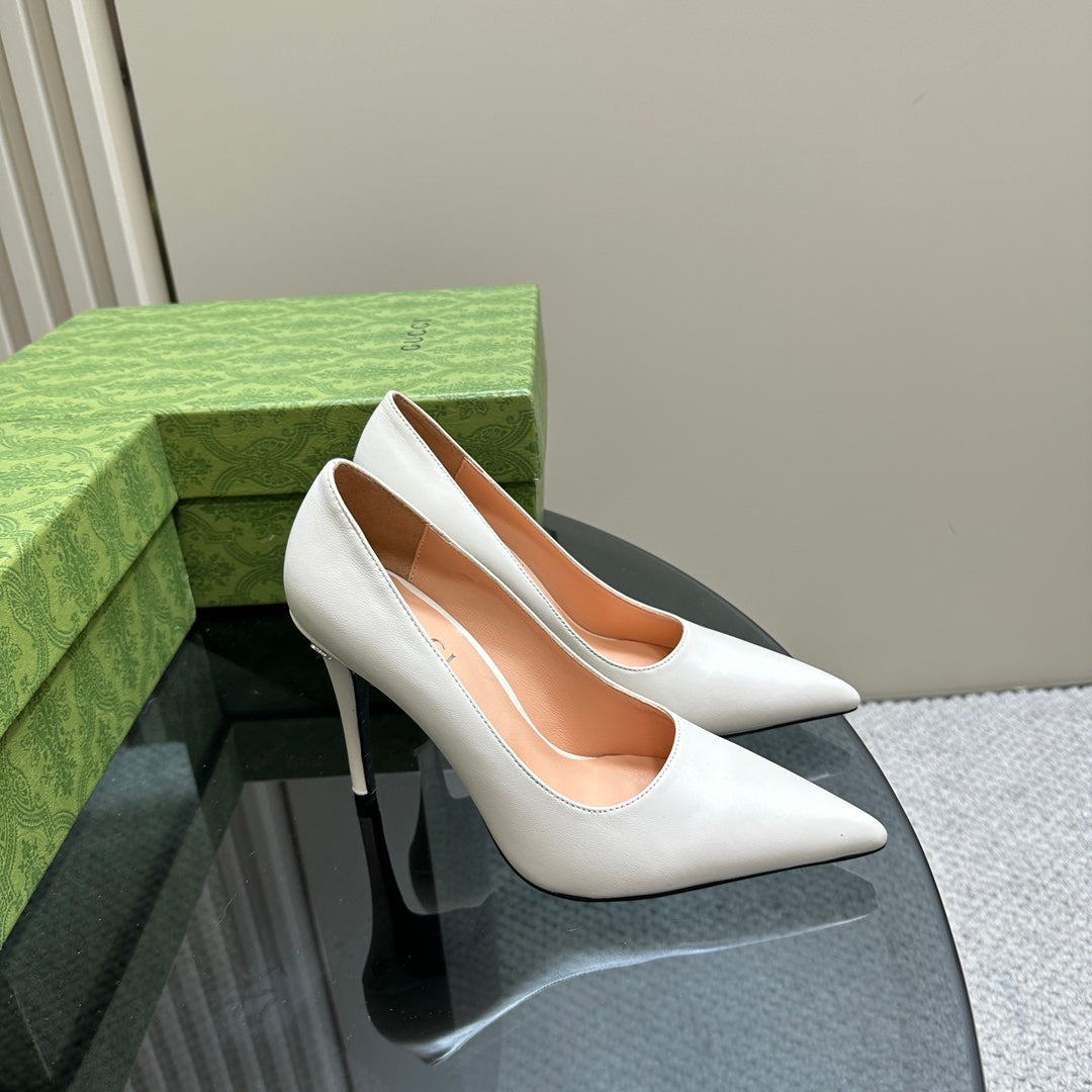 GG 105 BASIC HIGH HEEL WHITE LAMBSKIN