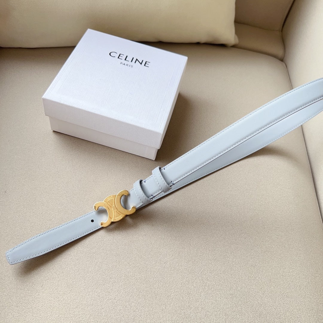 Medium Triomphe Belt 25mm Baby Blue Calfskin Ghw
