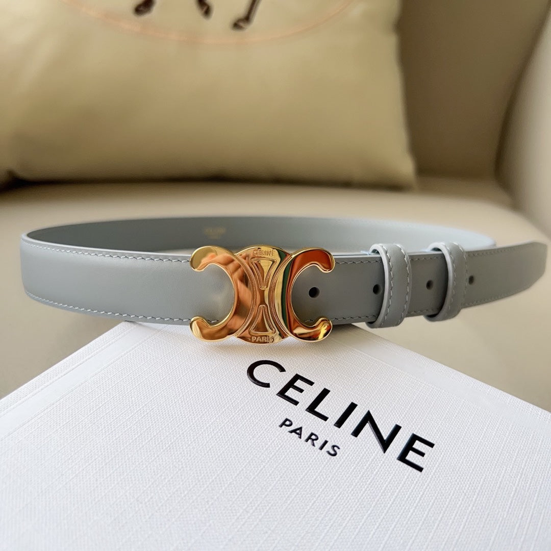 Medium Triomphe Belt 25mm Baby Blue Calfskin Ghw