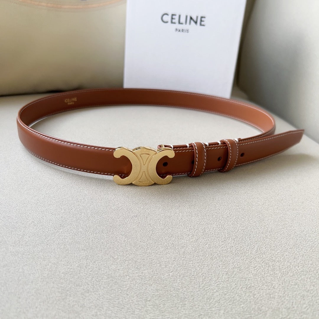 Medium Triomphe Belt 25mm Tan Calfskin White Line Finishing Ghw