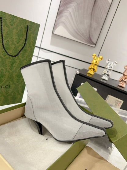 GG ANKLE BOOTS IN WHITE MIX BLACK MESH AND SHEEPSKIN