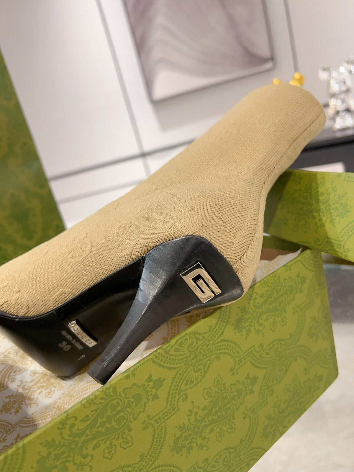 ANKLE BOOTS IN BEIGE KNITTED FABRIC