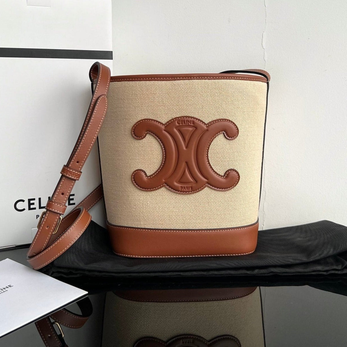 BUCKET CUIR TRIOMPHE 24 BEIGE BROWN CALFSKIN