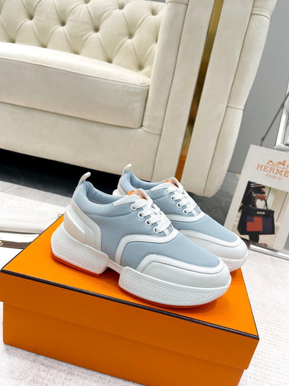 GIGA SNEAKER IN POWDER BLUE STITCHED MESH AND WHITE CALFSKIN