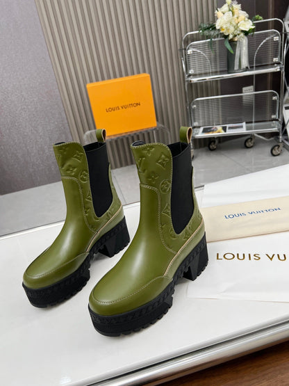 LV WOMEN SHORT BOOT IN DARK OLIVE GREEN CALFSKIN