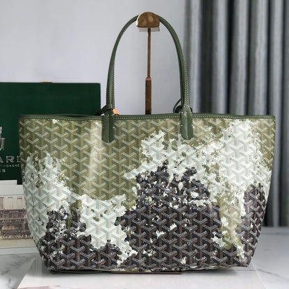 SAINT LOUIS PM BAG 34 IN GREEN MIX BLACK GOYARDINE CANVAS