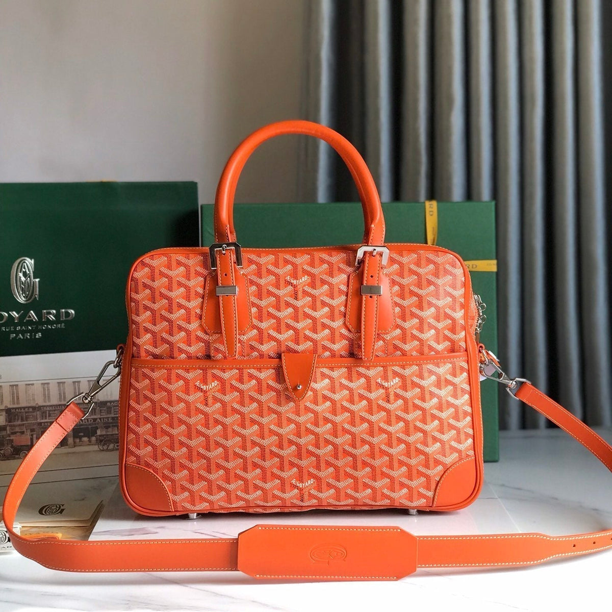 AMBASSADE DOCUMENT CASE 35 IN ORANGE GOYARDINE CANVAS