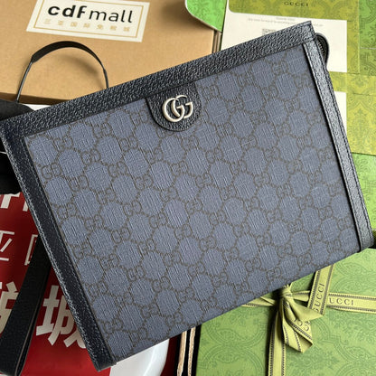 OPHIDIA POUCH 26 IN DARK BLUE MONOGRAM CANVAS AND BLACK LAMBSKIN TRIM