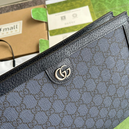 OPHIDIA POUCH 26 IN DARK BLUE MONOGRAM CANVAS AND BLACK LAMBSKIN TRIM